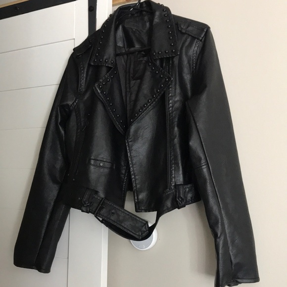 Blank NYC Jackets & Blazers - BLANK NYC BLACK VEGAN LEATHER STUDDED MOTO JACKET